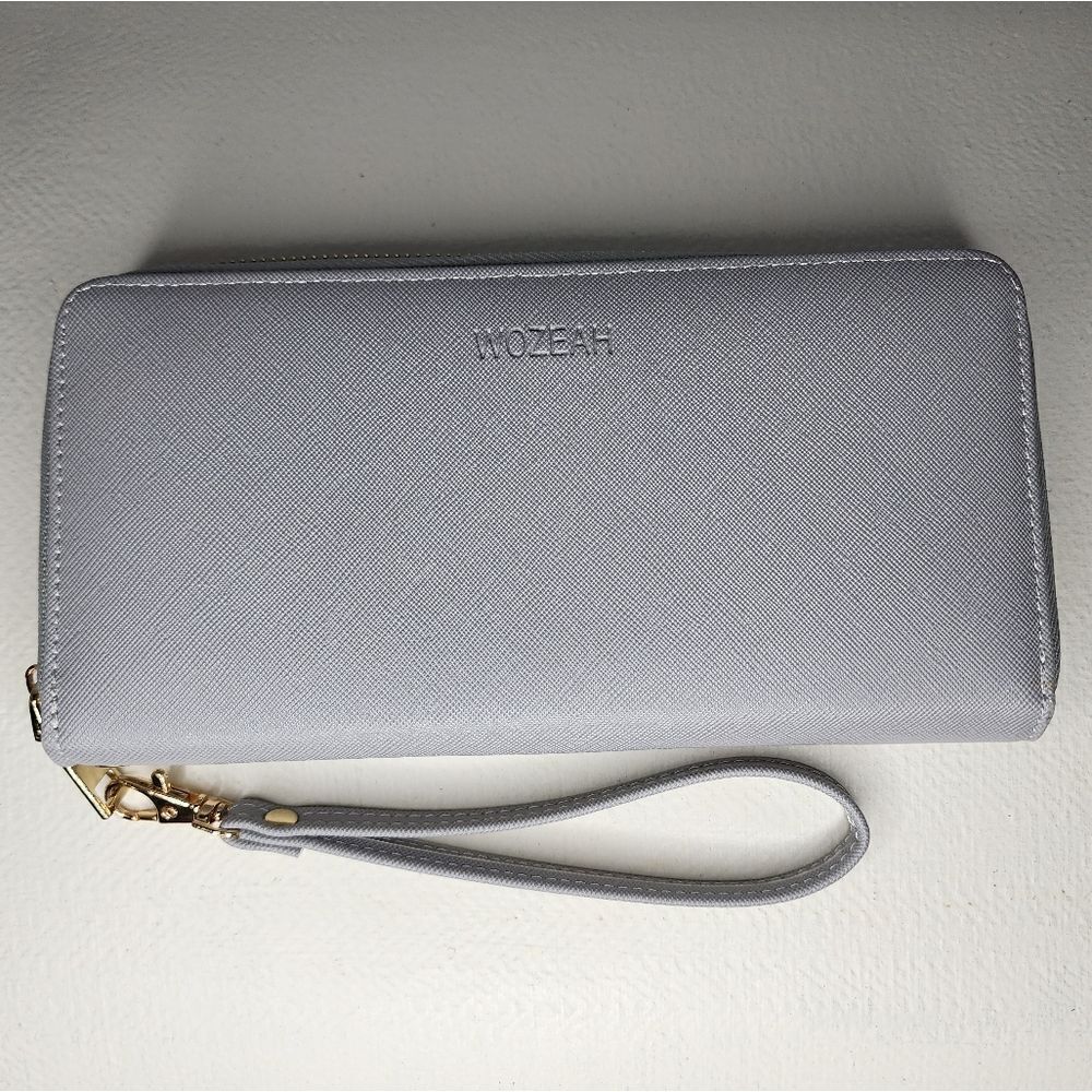 WOZEAH Blocking PU Leather Zip Around Wallet Clutch Large Travel